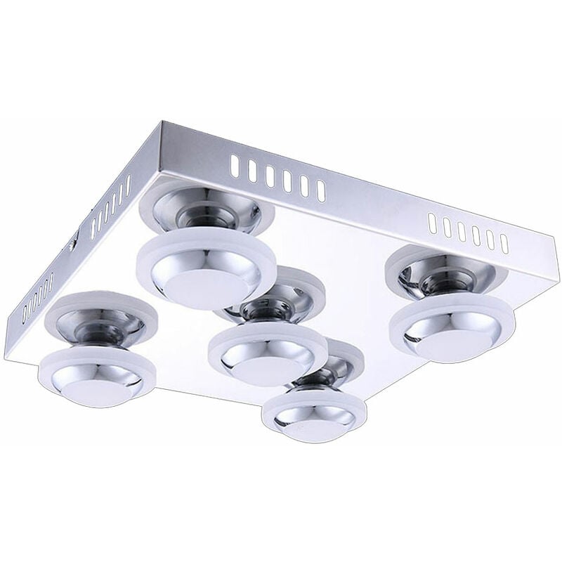 foto del prodotto plafoniera cromata da soggiorno plafoniera in metallo, 5x led 4,5w 400lm bianco caldo, lxpxh 30x30x9 cm