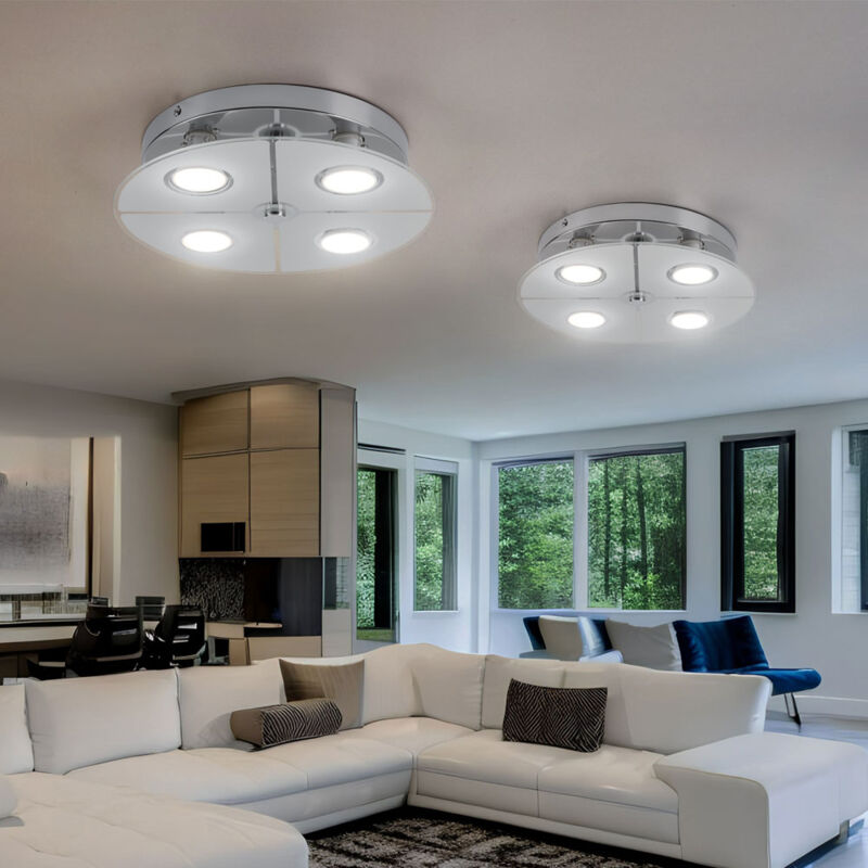 foto del prodotto plafoniera cromata led da soffitto soggiorno, vetro satinato, 4x 3w 250lm 3000k, pxh 30x7,5 cm, set da 2