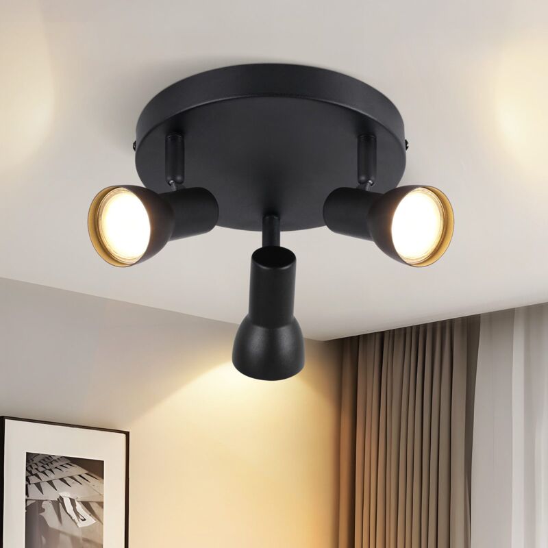 foto del prodotto plafoniera da corridoio a 3 luci, moderna lampada da soffitto rotonda in metallo nero gu10 girevole per camera da letto, soggiorno, cucina senza