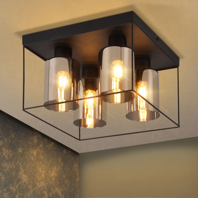foto del prodotto plafoniera da corridoio in vetro 4 lampadine e27 lampada da corridoio vintage con soffitto in metallo nero lampada da camera retro in stile