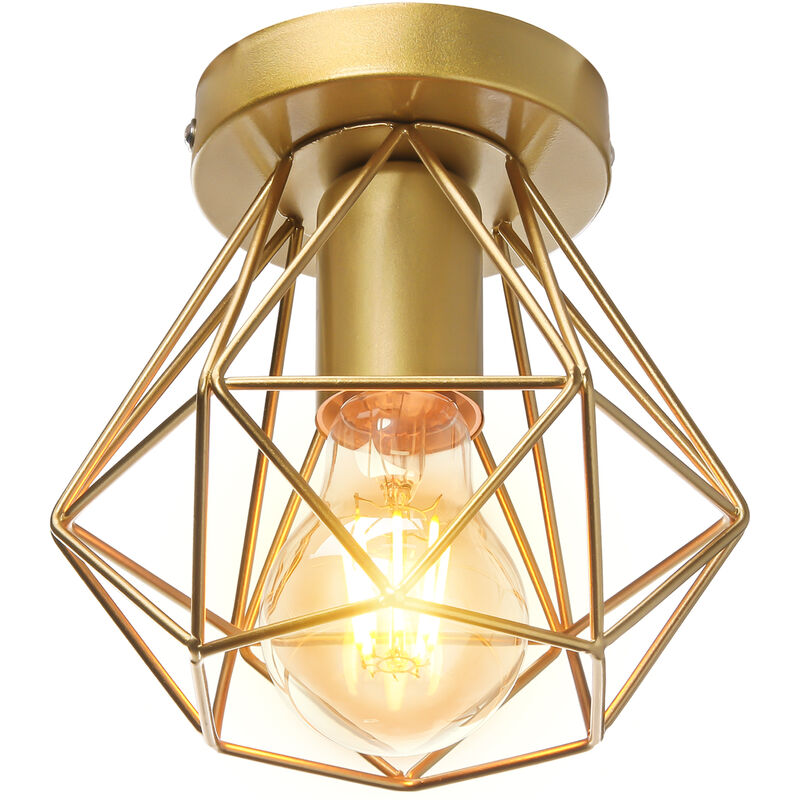 foto del prodotto plafoniera da soffitto, 16cm mini diamante gabbia, industriale stile, e27 attacco per soggiorno sala da pranzo oro