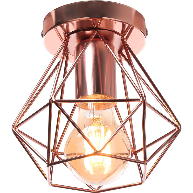 foto del prodotto plafoniera da soffitto, 16cm mini diamante gabbia, industriale stile, e27 attacco per soggiorno sala da pranzo oro rosa