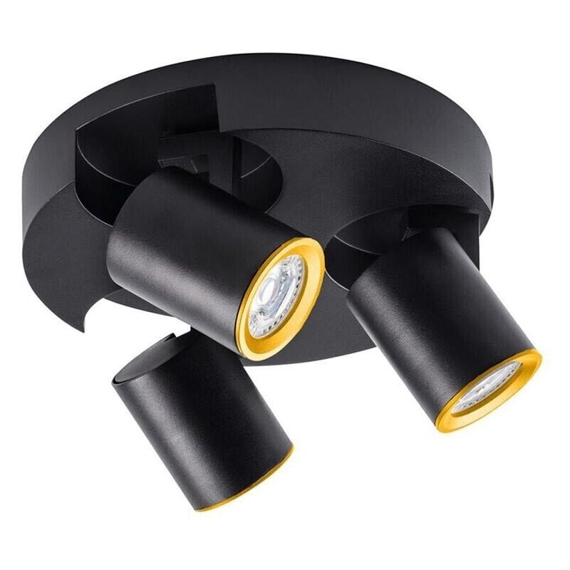 foto del prodotto plafoniera da soffitto lampada tonda 3 porta faretto orientabile gu10 nero