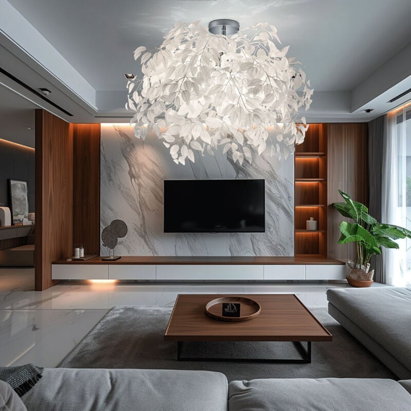 foto del prodotto plafoniera da soggiorno lampada da soffitto lampada da camera da letto in design floreale, metallo plastica cromo bianco, 3x e14, dxh 70x73 cm