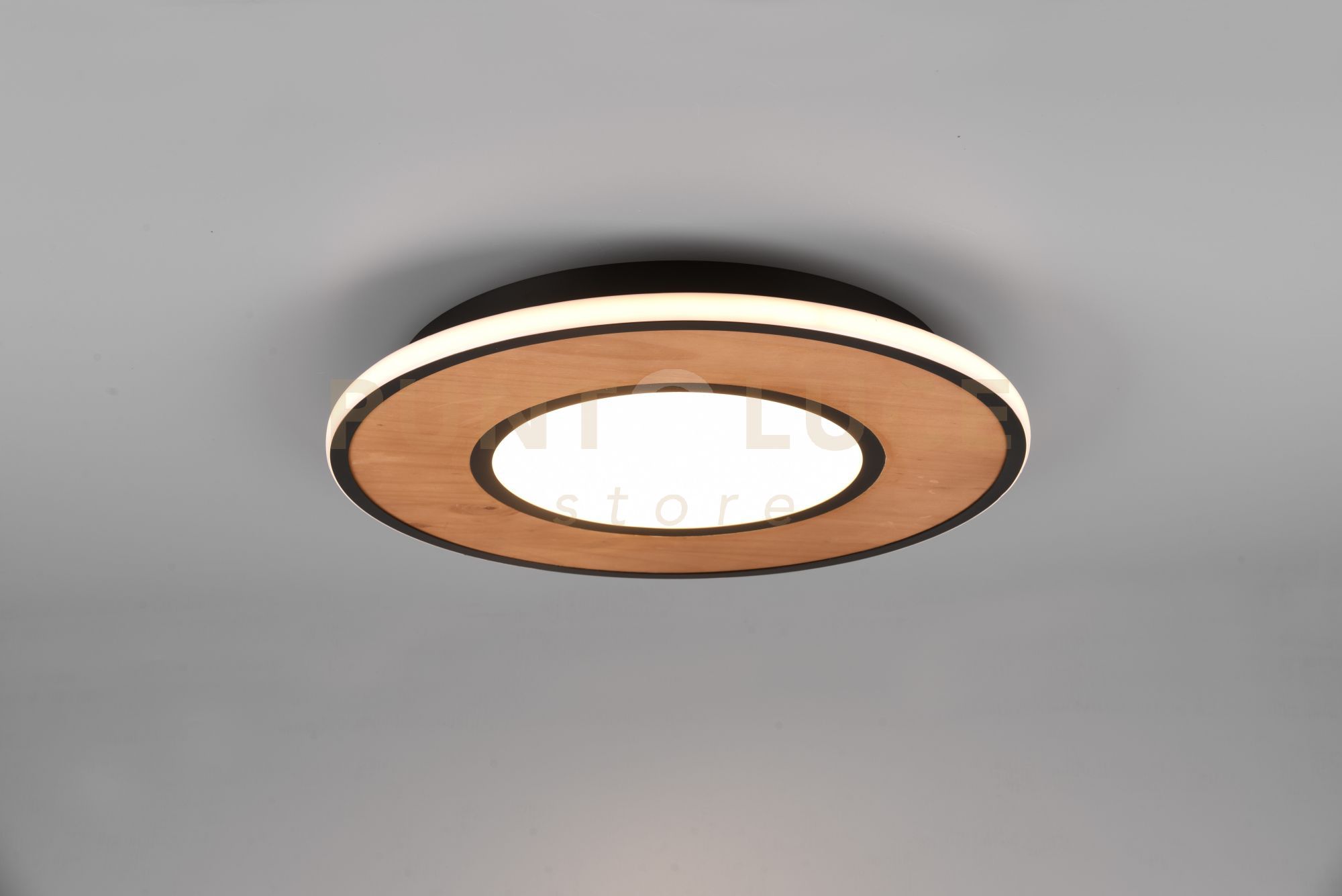 foto del prodotto plafoniera deacon led inserto legno naturale dimmerabile con interruttore metallo nero 626610232