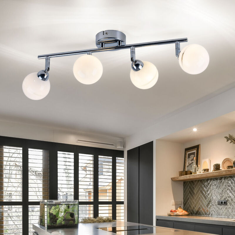 foto del prodotto plafoniera design da soggiorno in metallo cromato argento 4 fiamme con faretti mobili, barra luminosa, 4x g9, l 45 cm