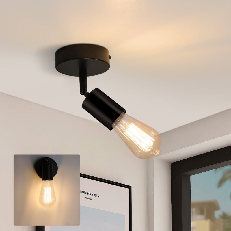 foto del prodotto plafoniera e27 nera faretto da soffitto a 1 fiamma per corridoio, faretto da parete vintage girevole a 350 , max. lampada da cucina da 40w per