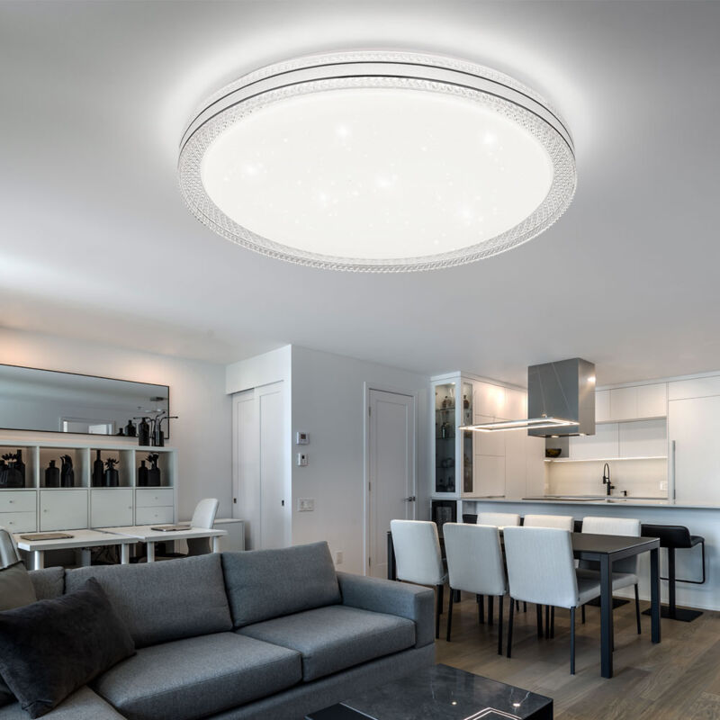 foto del prodotto plafoniera effetto stella cristallo lampada da soffitto led soggiorno, metallo bianco opalino trasparente, 24w 1560lm bianco caldo, dxh 49,5x7,5 cm