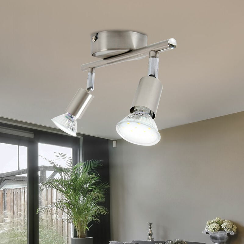 foto del prodotto plafoniera faretti orientabili a soffitto spot mobili plafoniere sala da pranzo, metallo argento, 2x led 2x 3 watt 2x 280 lumen bianco caldo, l 25,5
