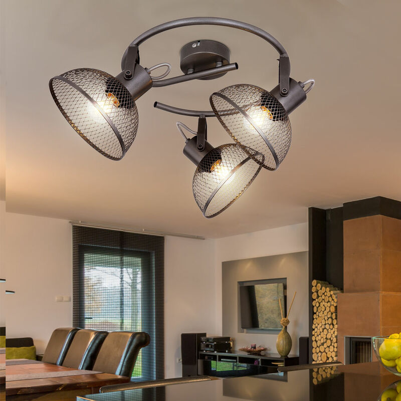 foto del prodotto plafoniera faretto 3 fiamme, lampada da soffitto orientabile, paralumi a griglia, metallo, 3 prese e27, dxh 30x20,6 cm