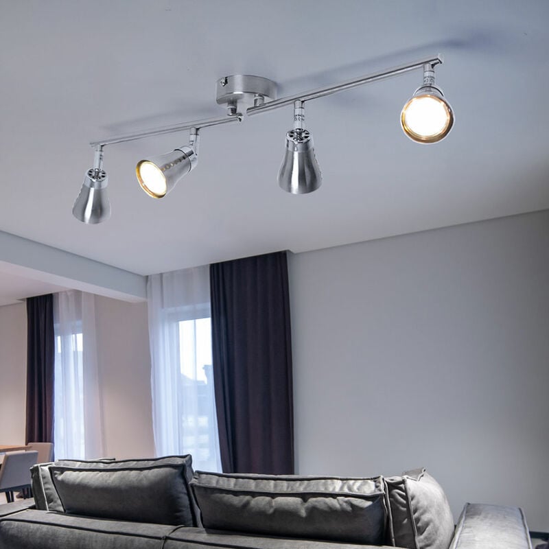 foto del prodotto plafoniera faretto 4 lampade plafoniera argento plafoniere soggiorno, faretti led mobili in metallo, 4x gu10 4x 3 watt 4x 280 lm, lxpxh 62,5x8x16 cm
