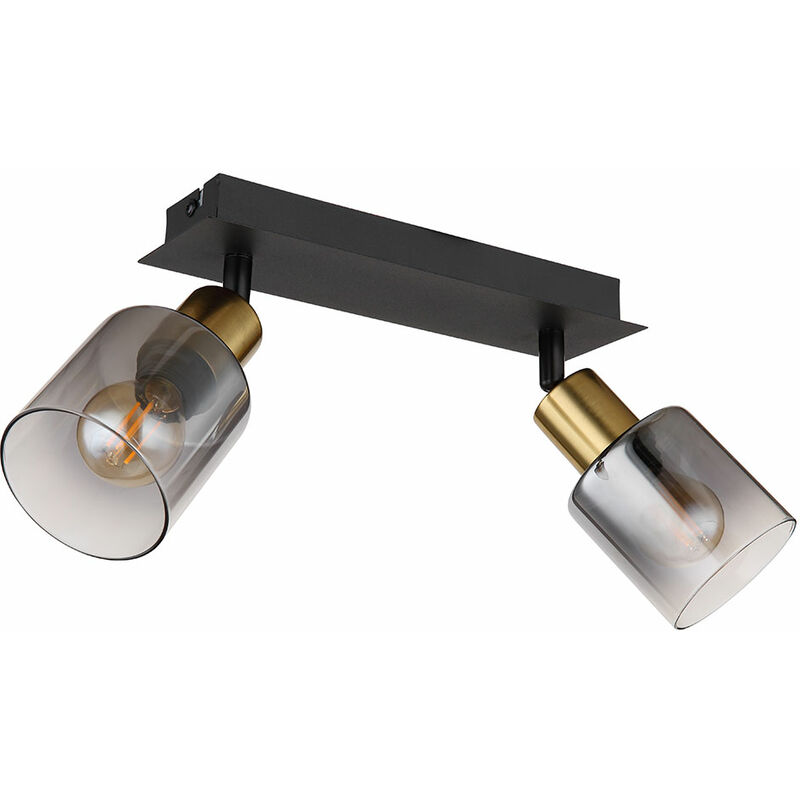 immagine 0 del prodotto plafoniera faretto a 2 fiamme, lampada da soffitto orientabile color fumo, oro nero, 2x prese e14, lxpxh 25x8x18,2 cm