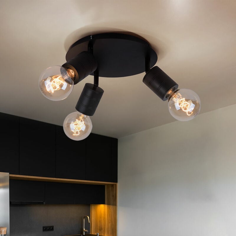 foto del prodotto plafoniera faretto da soffitto a 3 luci orientabile per soggiorno nero, metallo alluminio, 3 prese e27, d 28 cm