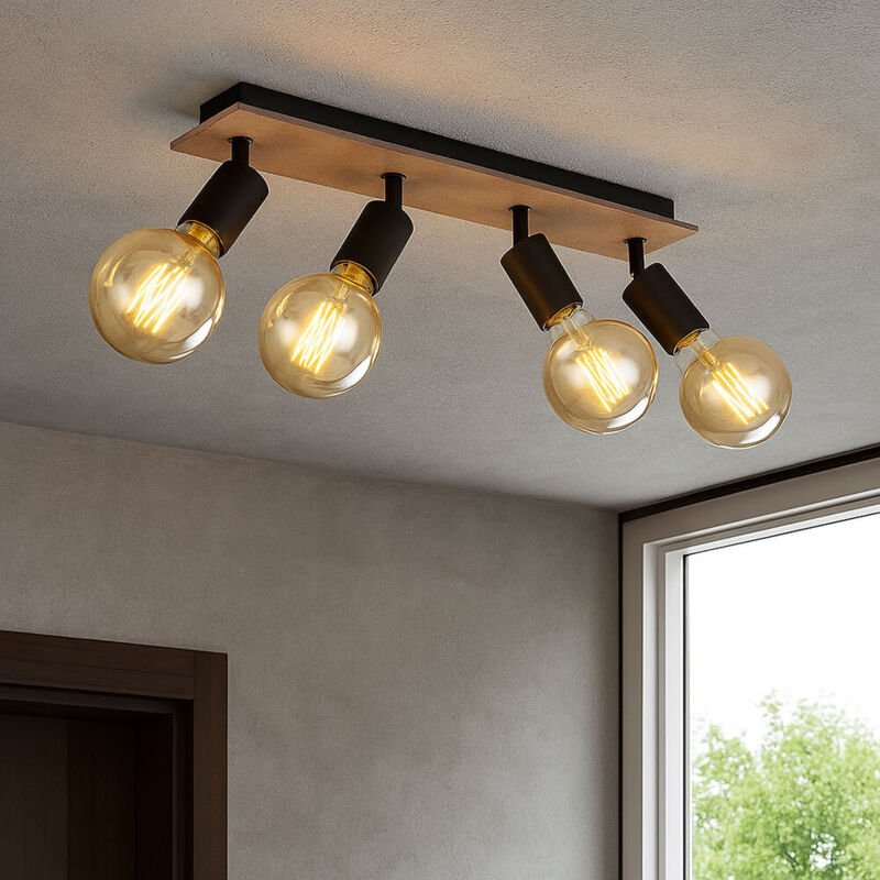 foto del prodotto plafoniera faretto da soffitto faretto lampada sala da pranzo lampada soggiorno lampada corridoio, metallo legno marrone nero, 4 punti mobili, l 49 cm