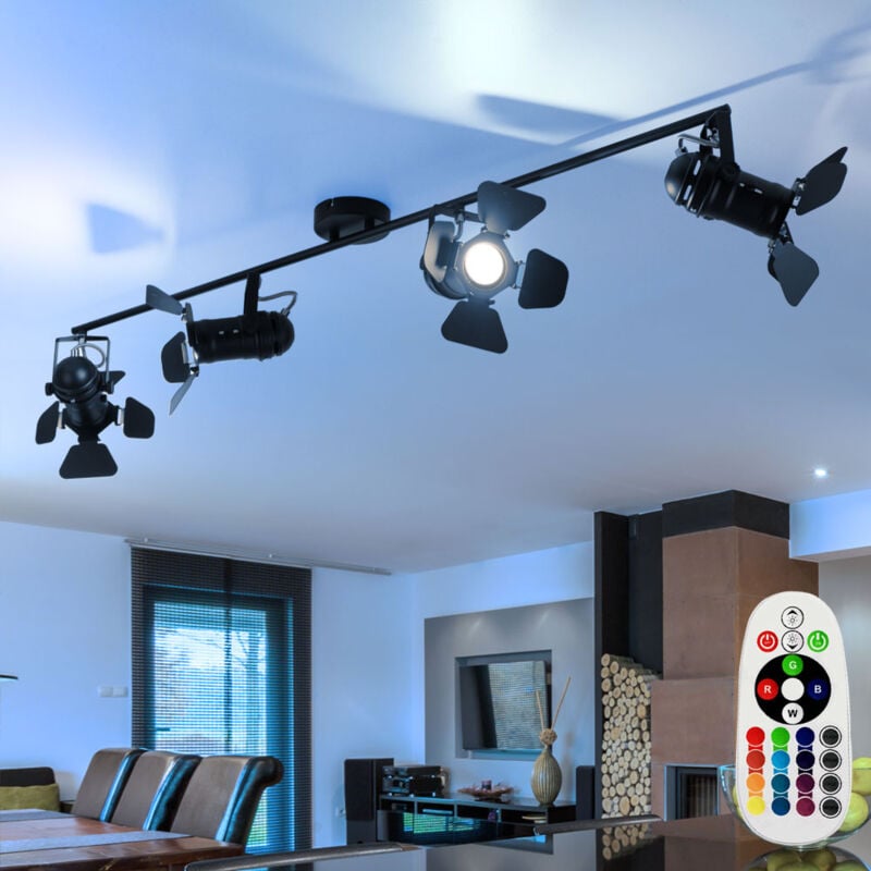 foto del prodotto plafoniera faretto da soffitto faretto sala da pranzo faretti faretti soffitto con spot cinematografic, metallo nero, 4x gu10, telecomando