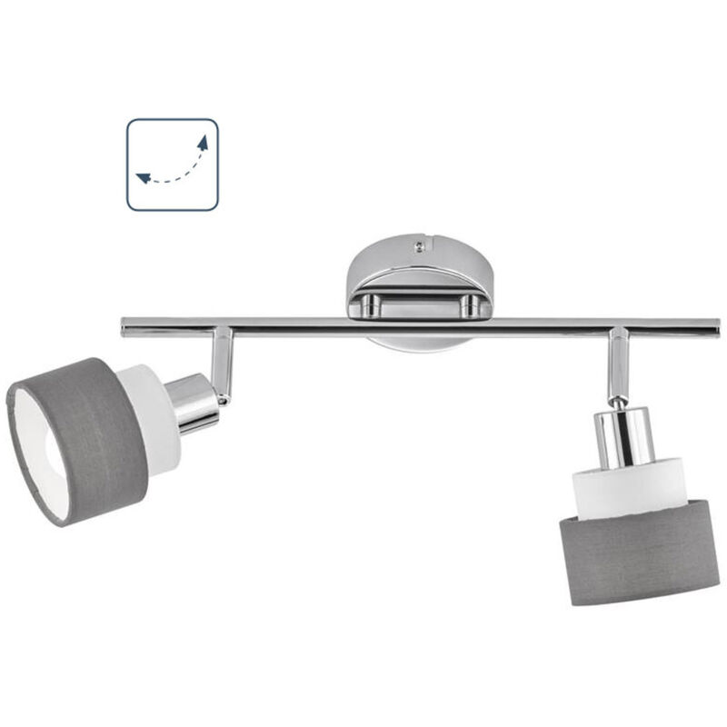 foto del prodotto plafoniera, faretto da soffitto, lampada da camera, fascia per faretti orientabile, 2 fiamme, tessuto in acciaio, cromo, 2x e14, lxpxh 48x9x20 cm