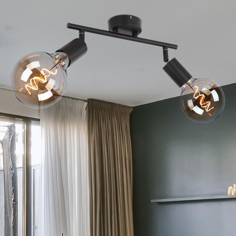 foto del prodotto plafoniera faretto faretto a 2 luci faretto orientabile da soffitto lampada spot nero, metallo, 2x prese e27 lxpxh 30x8x15,5 cm