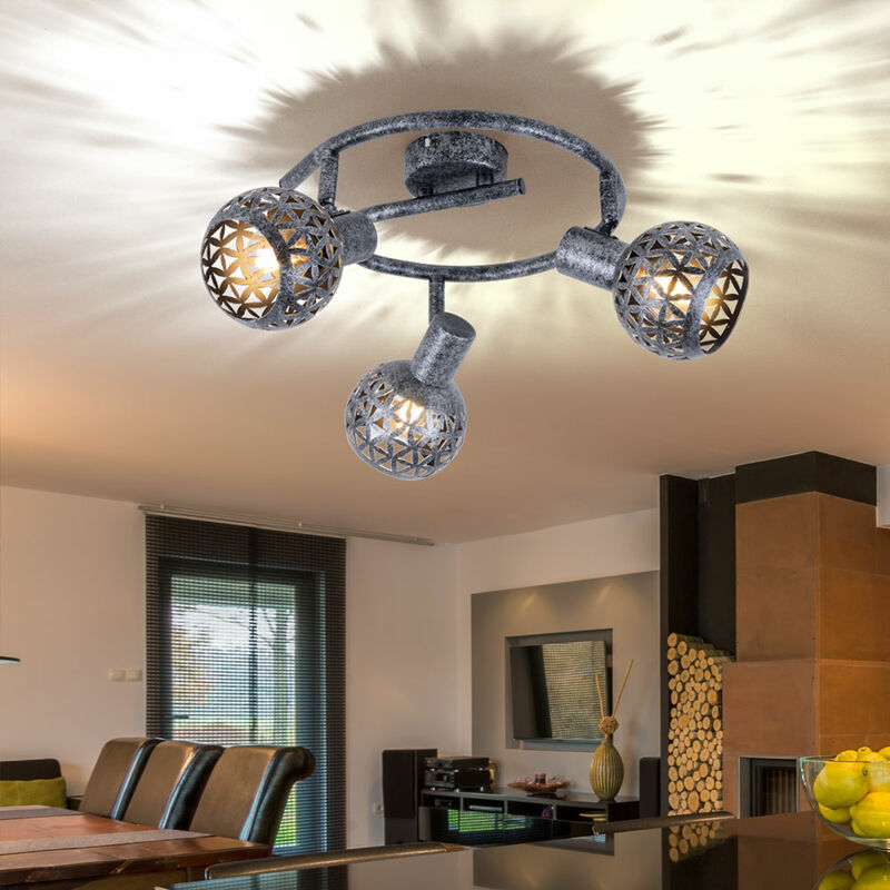 foto del prodotto plafoniera faretto faretto soggiorno lampada sala da pranzo, metallo grigio antico, 3 punti luce mobili, e14, d 26 cm
