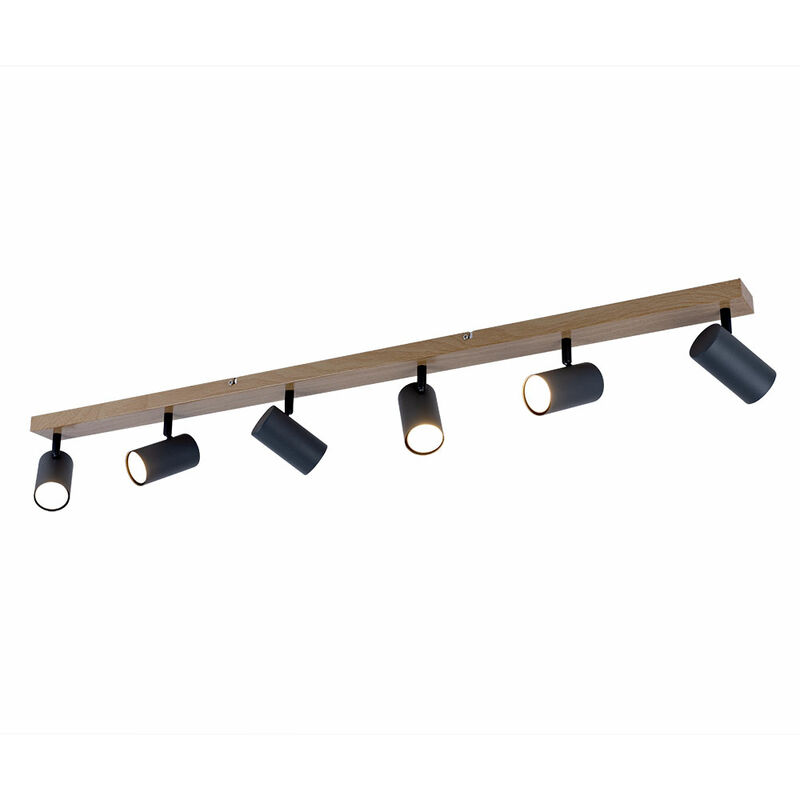 foto del prodotto plafoniera faretto in legno lampade in legno 6 fiamme, faretti mobili stile country, metallo marrone grafite, 6 prese gu10, lxpxh 115x6x12cm
