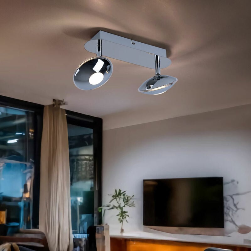foto del prodotto plafoniera faretto lampada plafoniera luce soggiorno, 2 punti luce mobili, cromo satinato, 2x led 6w 350lm 3200k, lxpxh 25x11x15cm