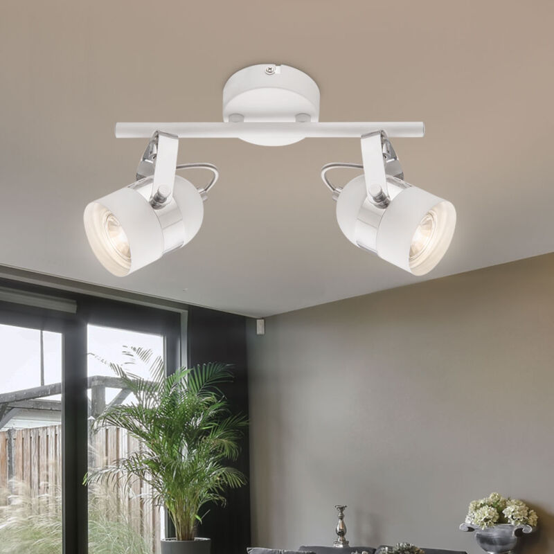 foto del prodotto plafoniera faretto orientabile a soffitto lampada da soffitto a 2 luci bianco cromo, metallo, 2x led 5w 290lm bianco caldo, lxh 30x14,5 cm
