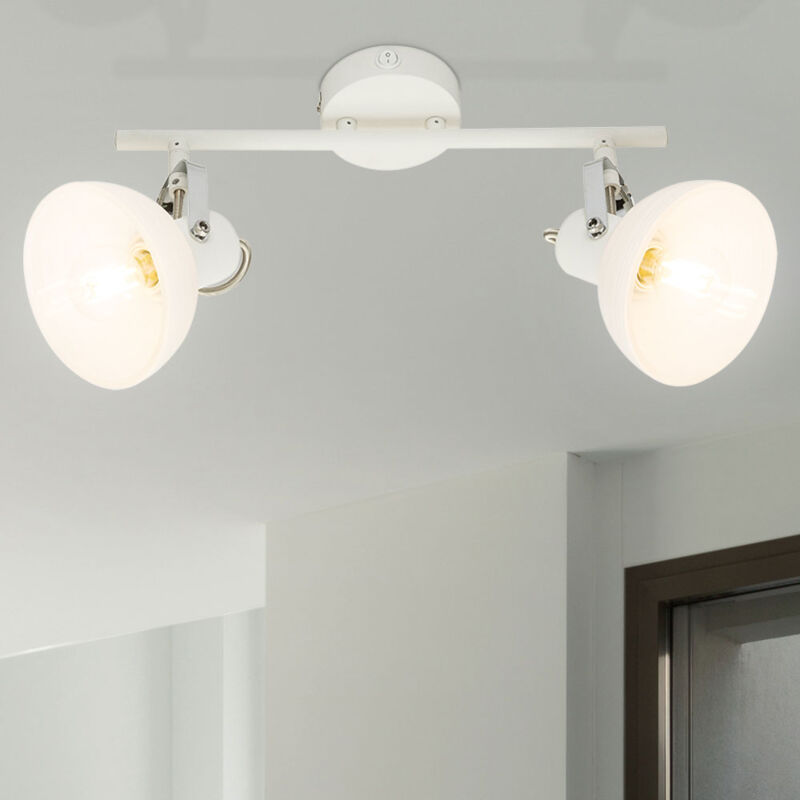 foto del prodotto plafoniera faretto orientabile da soffitto in vetro bianco cromato, interruttore, 2x led 4w 320lm bianco caldo, l 35 cm