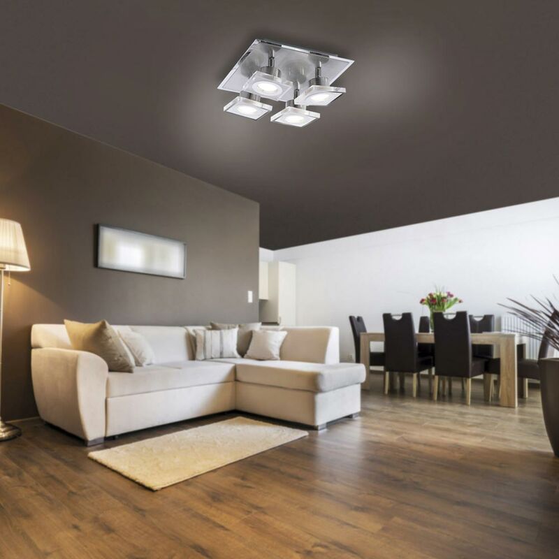 foto del prodotto plafoniera faretto orientabile plafoniera dimmerabile soffitto soggiorno luce, acciaio, 4x 5,5w 350lm bianco caldo, lxlxh 25x25x11 cm