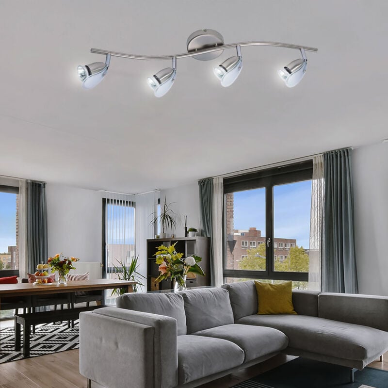 foto del prodotto plafoniera faretto orientabile striscia spot 4 lampadine lampada soggiorno soffitto, metallo, 4x prese gu10, l 66 cm