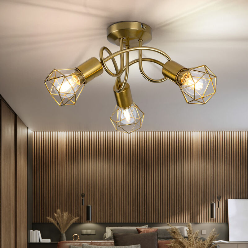 foto del prodotto plafoniera faretto retr 3 faretti lampada da soggiorno griglia oro, metallo, 3x prese e14, dxh 36x20 cm