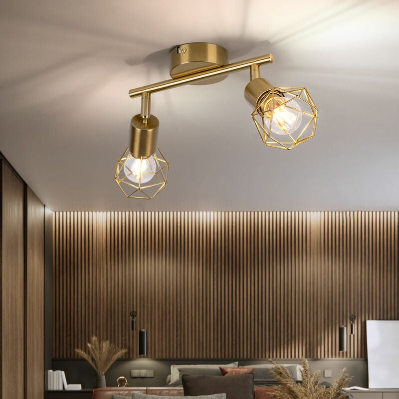 foto del prodotto plafoniera faretto retr orientabile 2 faretti griglia per lampada da soggiorno oro, metallo, 2x prese e14, lxlxh 22x8x19 cm
