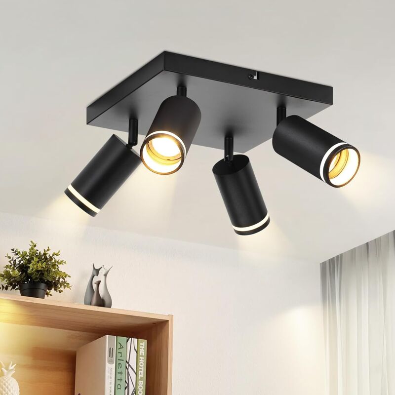foto del prodotto plafoniera gbly faretto da soffitto a led faretti gu10 neri 4 lampadine quadrata girevole plafoniera moderna in metallo faretto lampada da camera da