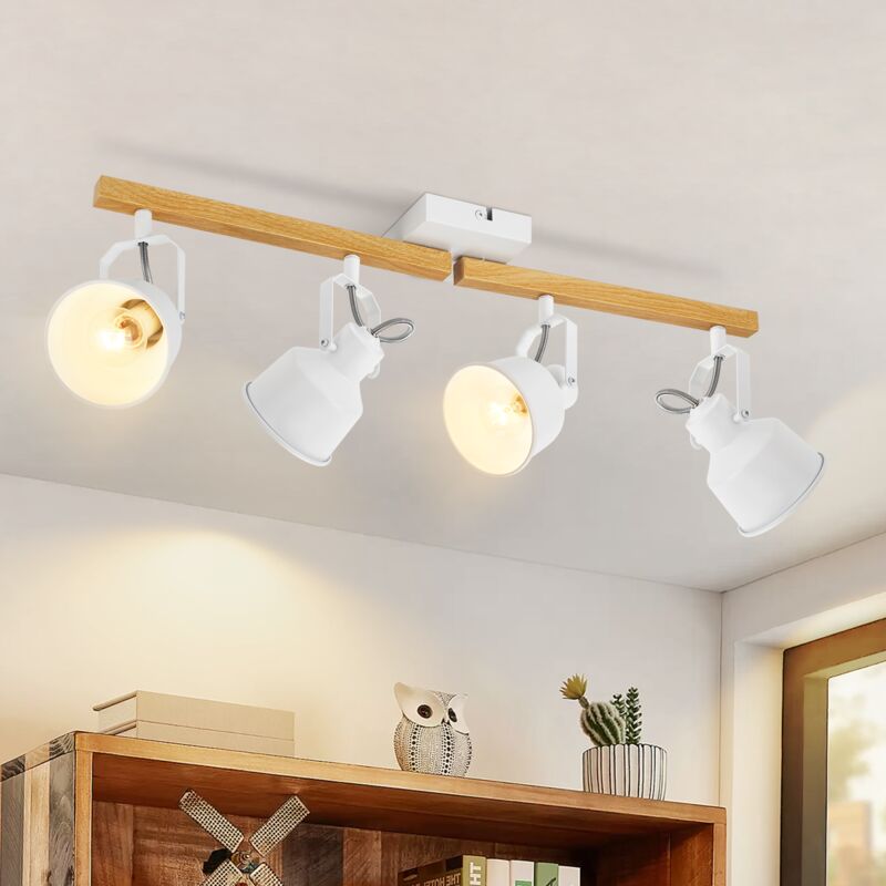 foto del prodotto plafoniera gbly spot da soffitto 4 lampadine bianche vintage pivotante 350 max.25w douille e14 industrielle grano di legno spot bar per soggiorno