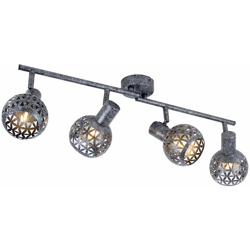 foto del prodotto plafoniera grigia spot bar 4 faretti lampada da soffitto orientabile, effetto luce, metallo, 4x prese e14, l 75,2 cm