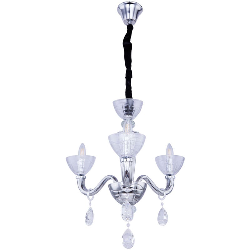 foto del prodotto plafoniera in cristallo lampadario moderno 3 fiamme lampada a sospensione in cristallo vetro, fum , cromo, 3x e14, dxh 58x135 cm