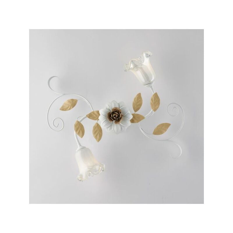 foto del prodotto plafoniera in ferro laccato bianco shabby 2 luci cesto
