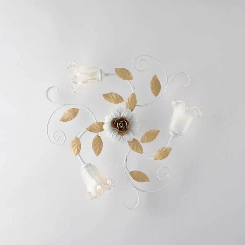 foto del prodotto plafoniera in ferro laccato bianco shabby 3 luci cesto