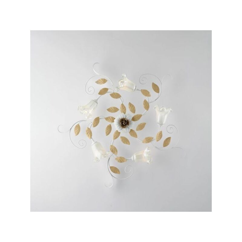 foto del prodotto plafoniera in ferro laccato bianco shabby 5 luci cesto