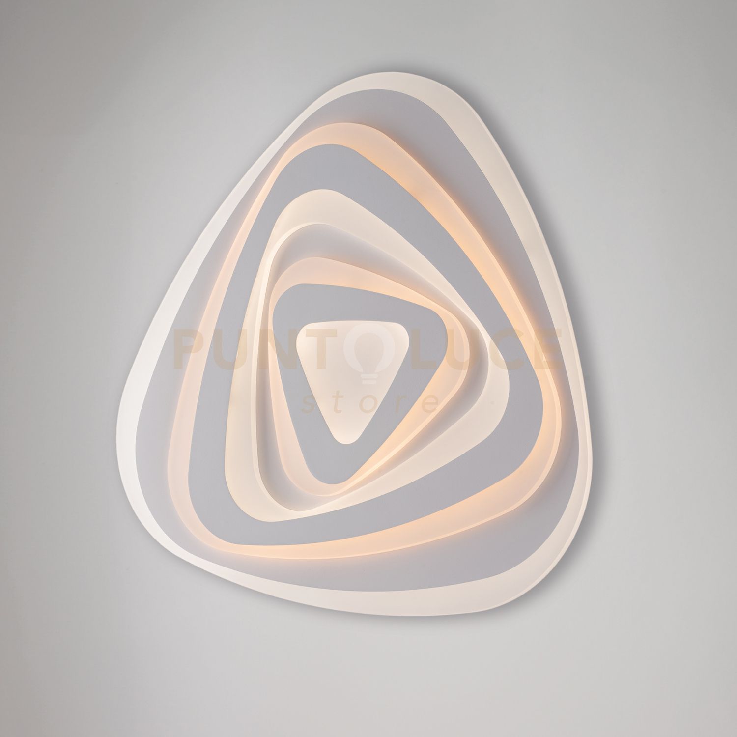 foto del prodotto plafoniera in metallo bianco e acrilico con led integrato in due temperature di colore