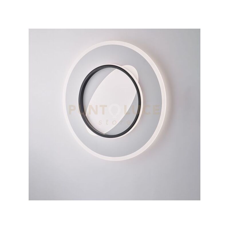 foto del prodotto plafoniera in metallo e alluminio laccato bianco e nero con led integrato cct telecomando