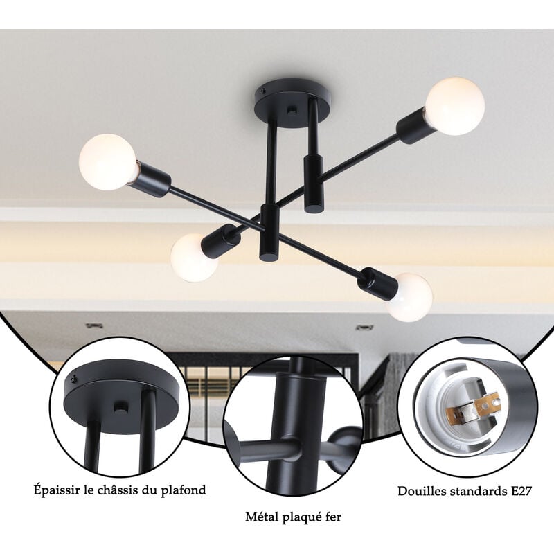 foto del prodotto plafoniera in metallo e27 lampada da soffitto industriale 4 prese edison lampadario a sospensione moderna illuminazione interna per soggiorno camera