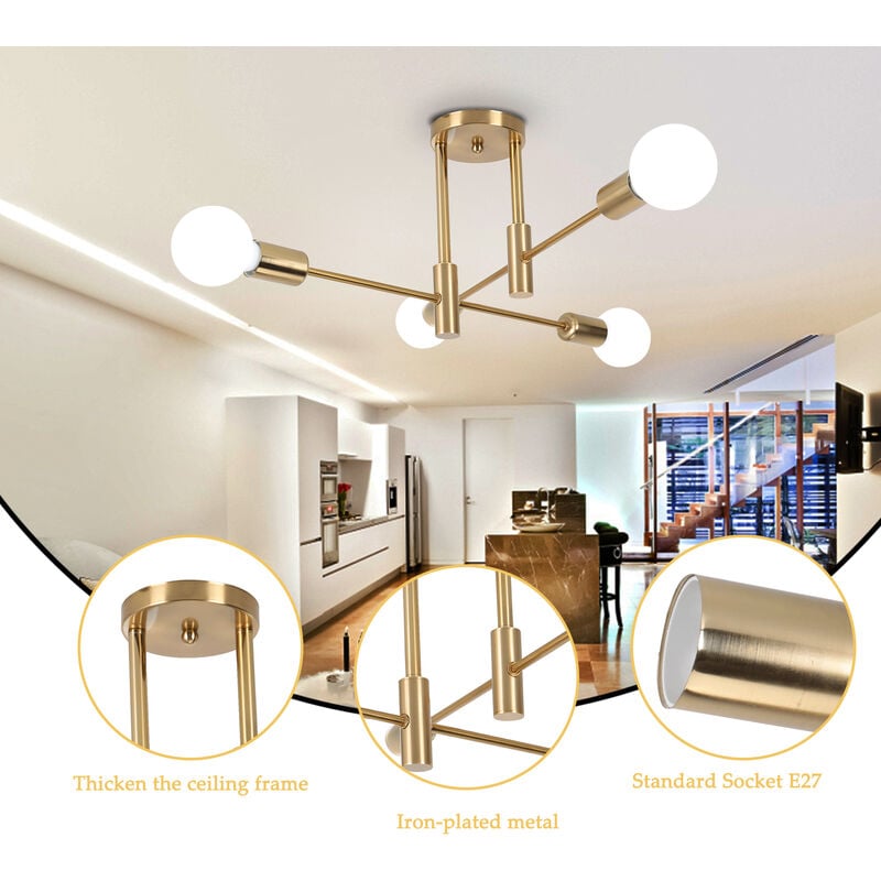 foto del prodotto plafoniera in metallo e27 lampada da soffitto industriale 4 prese edison lampadario a sospensione moderna illuminazione interna per soggiorno camera
