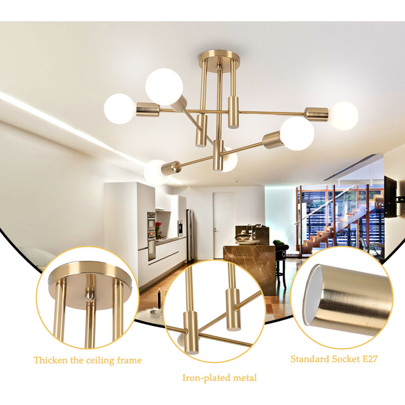 foto del prodotto plafoniera in metallo e27 lampada da soffitto industriale 6 prese edison lampadario a sospensione moderna illuminazione interna per soggiorno camera