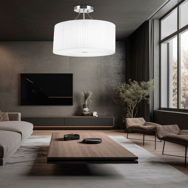 foto del prodotto plafoniera in metallo rotonda bianca plissettata plafoniera cucina soggiorno lampada da soffitto moderna, metallo rotonda, attacco e27, dxh 45x36 cm