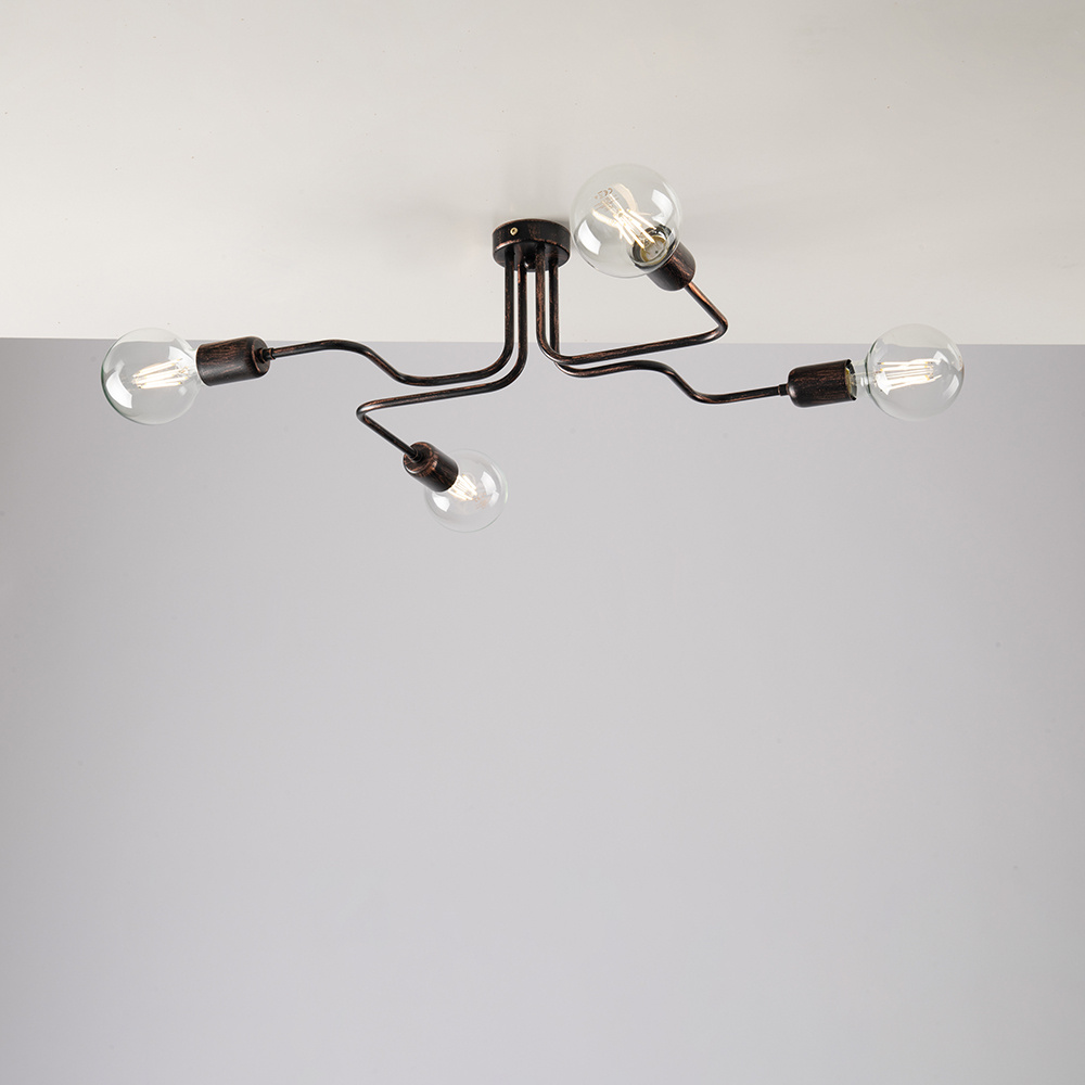 foto del prodotto plafoniera industrial 4 luci ferro nero e rame serie loft