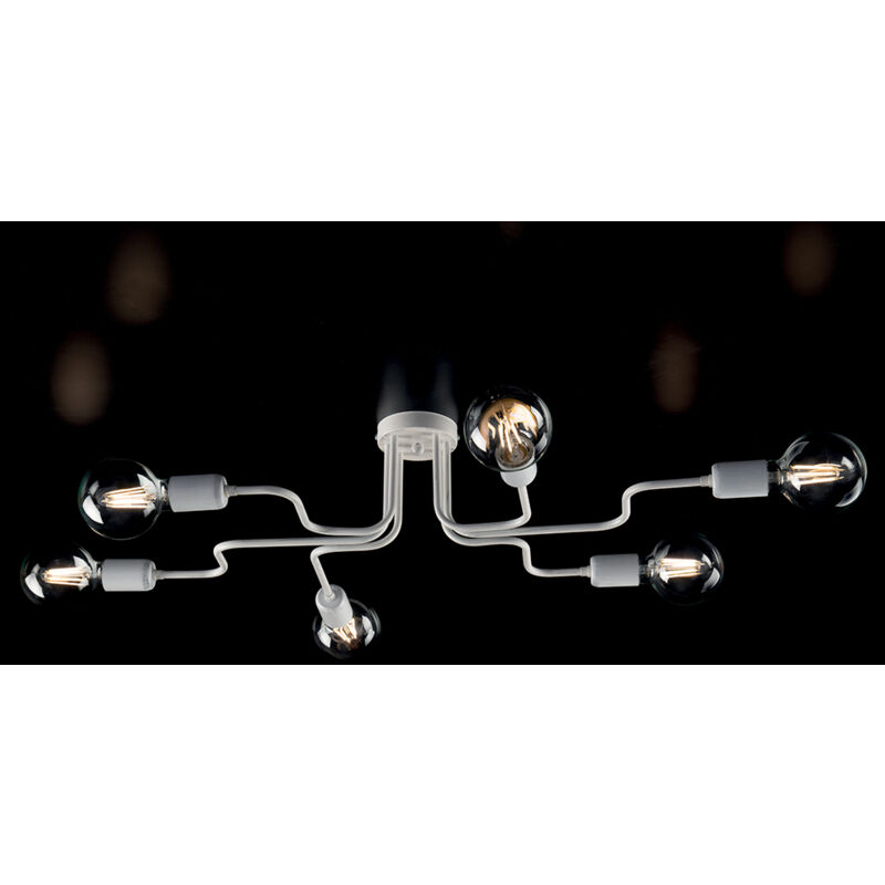 foto del prodotto plafoniera industrial 6 luci ferro bianco e argento serie loft