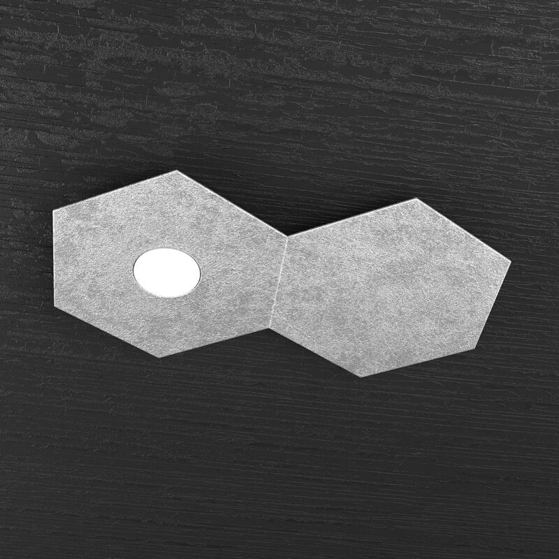 foto del prodotto plafoniera industrial minimal 2 moduli hexagon metallo foglia argento led 12w