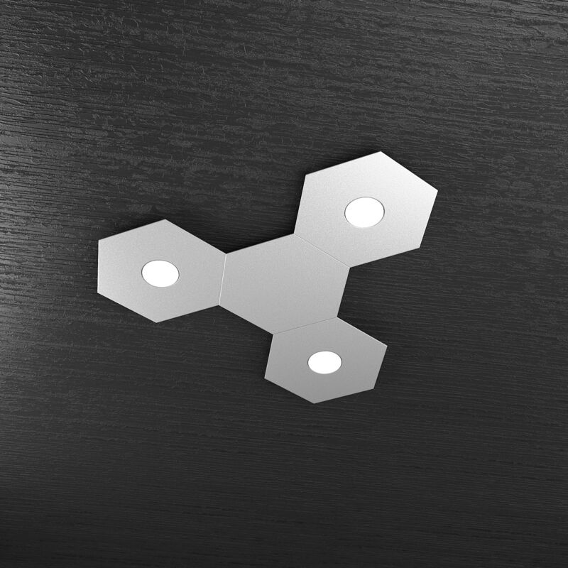 foto del prodotto plafoniera industrial minimal 4 moduli hexagon metallo grigio 3 luci led 12x3w