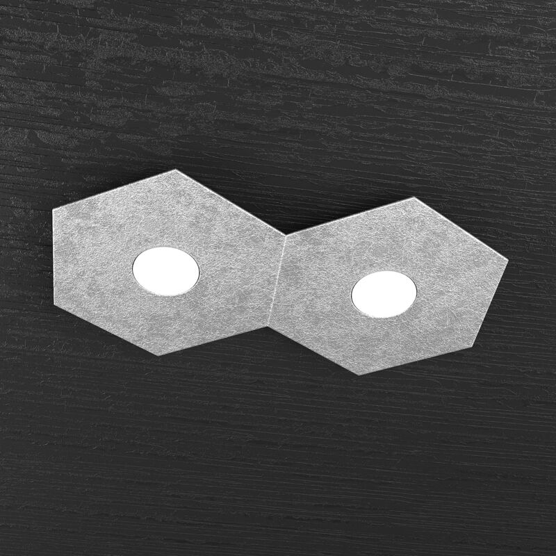 foto del prodotto plafoniera industrial minimal hexagon metallo foglia argento 2 luci led 12x2w