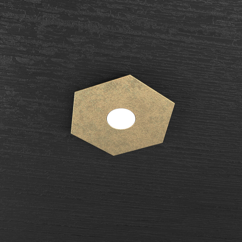 foto del prodotto plafoniera industrial minimal hexagon metallo foglia oro 1 luce led 12w