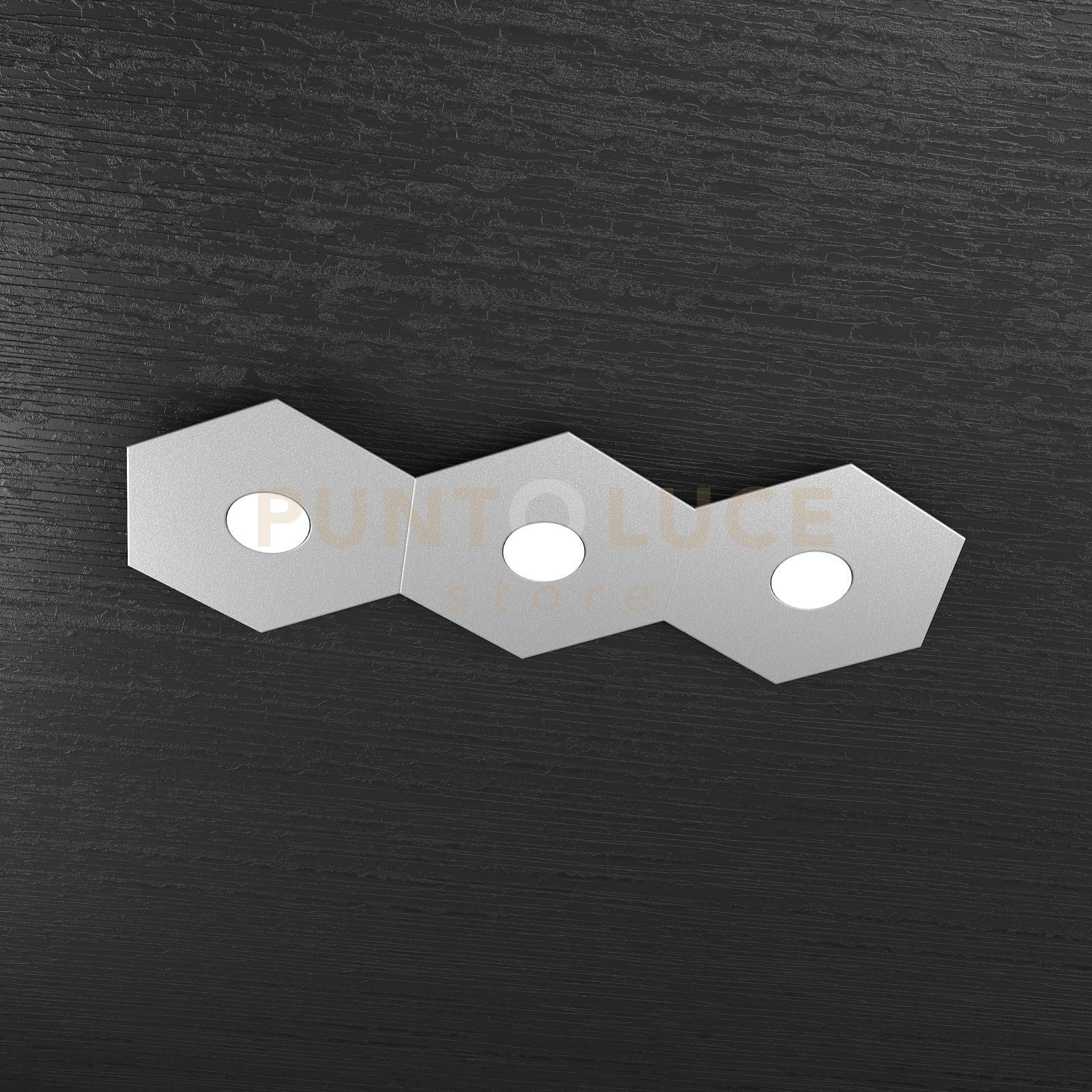foto del prodotto plafoniera industrial minimal hexagon metallo grigio 3 luci led 12x3w